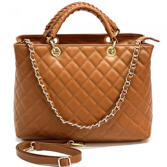 Severa Italian Genuine Leather Quilted Handbag