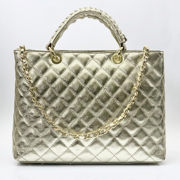 Severa Italian Genuine Leather Quilted Handbag