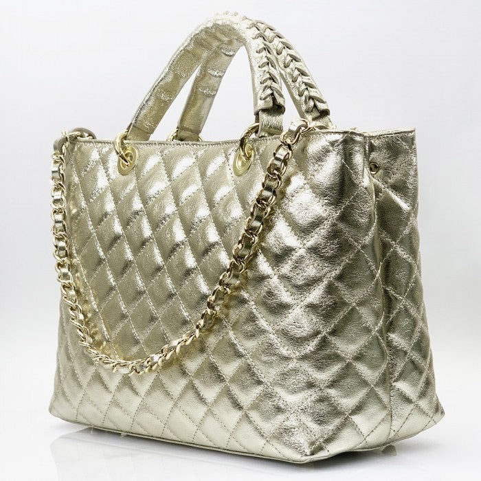 Severa Italian Genuine Leather Quilted Handbag