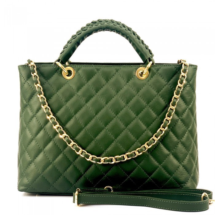 Severa Italian Genuine Leather Quilted Handbag