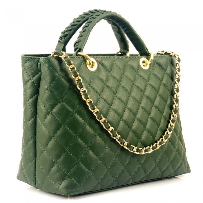 Severa Italian Genuine Leather Quilted Handbag