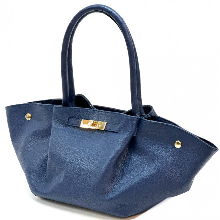 A Vivara Italian leather tote bag with dual handles and a gold-tone twist-lock closure.