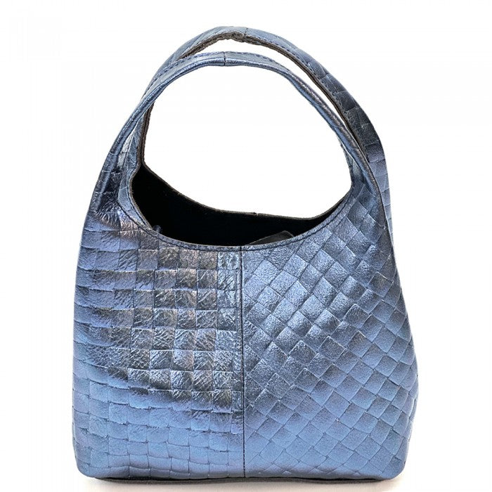 A quilted Italian leather hobo bag with a metallic gold finish and a soft, textured surface. It features two handles and a detachable shoulder strap.