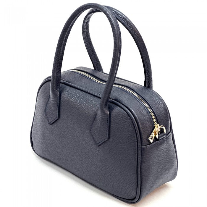 A Black Bella Vita leather handbag with double handles and a zip closure, made from Italian leather.