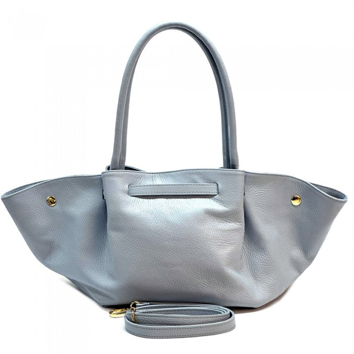 A brown Vivara Italian leather tote bag with dual handles and a gold-tone twist-lock closure.