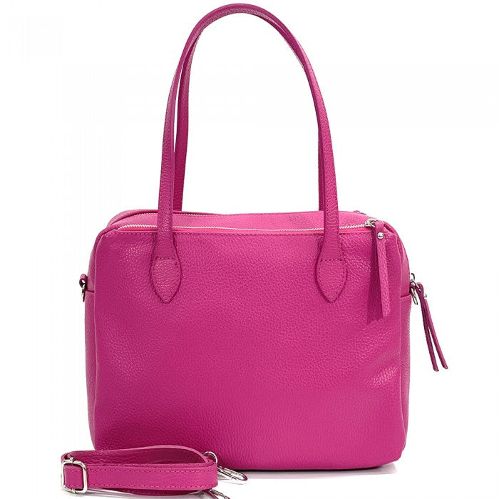 A Annabella Leather Handbag with double handles and a removable shoulder strap, displayed against a white background.