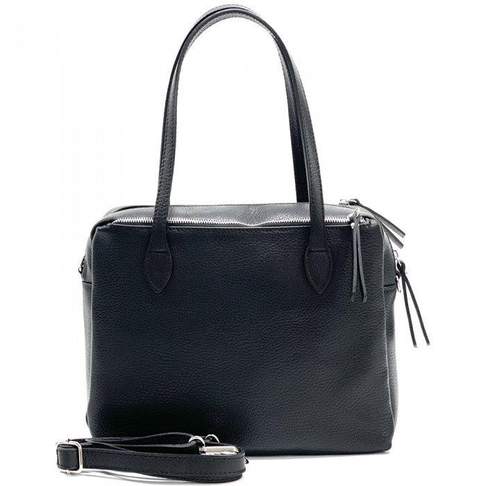 A Annabella Leather Handbag with double handles and a removable shoulder strap, displayed against a white background.