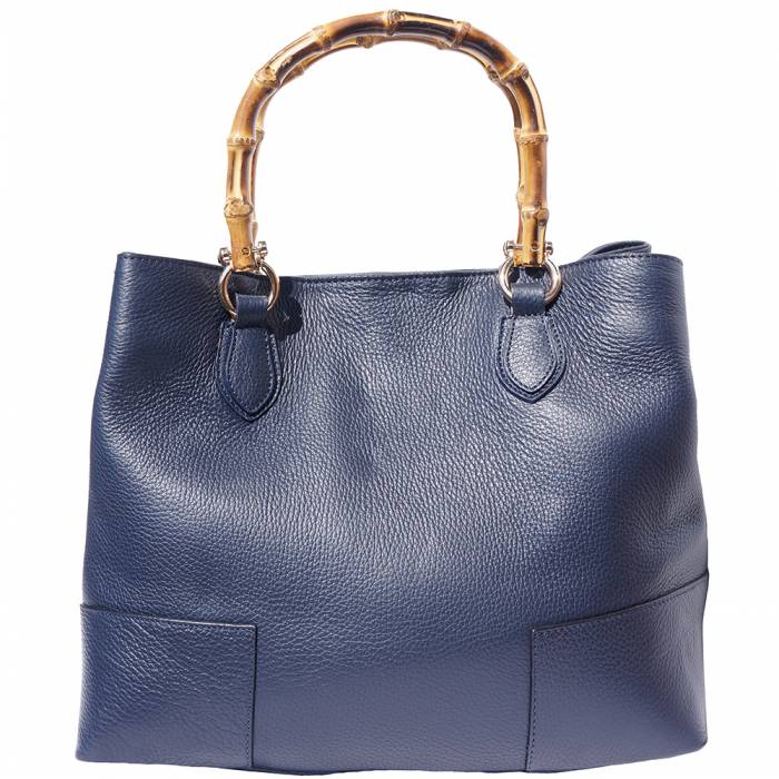 A Fabrizia leather handbag with bamboo handles and a turn-lock closure.
