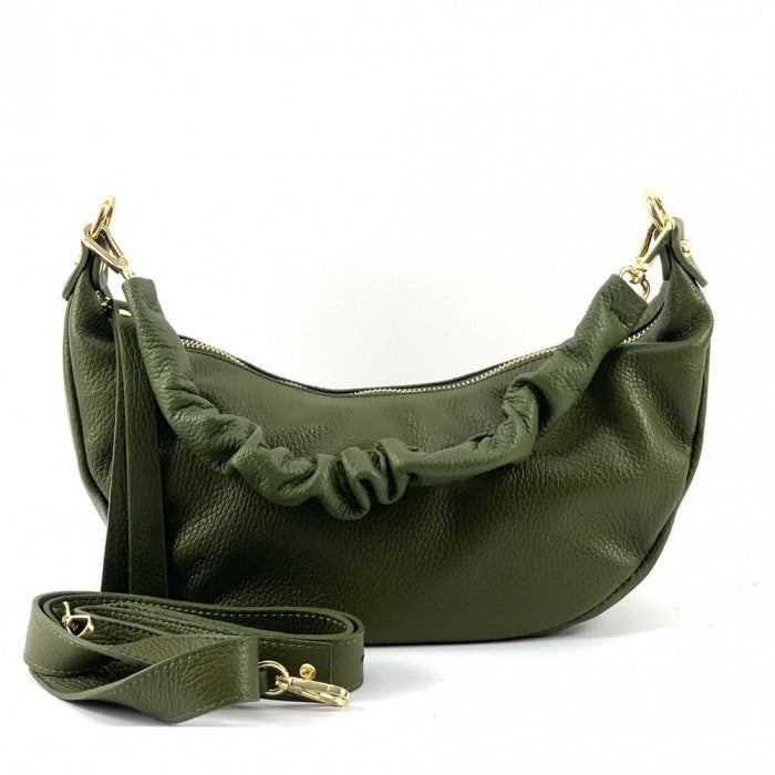 A green Tara Small Hobo leather handbag with a single handle and adjustable shoulder strap.